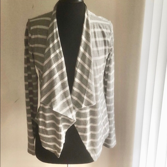 J Crew Striped Always Cardigan, Grey/White - Picture 3 of 5